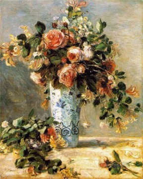 Flores Painting - rosas y jazmines en un florero de Delft Pierre Auguste Renoir